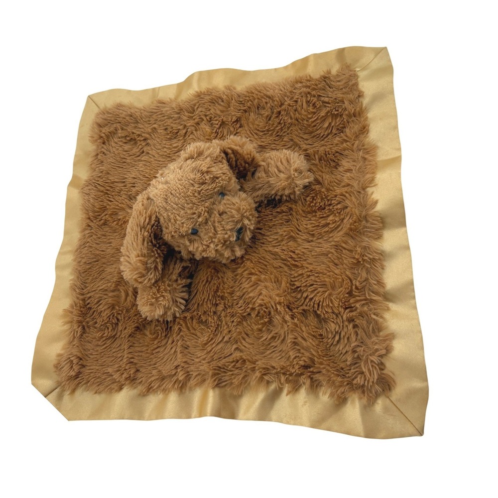 Cloud Island Brown Puppy Dog Security Blanket Lovey Swirl Fur Golden Satin 14x14